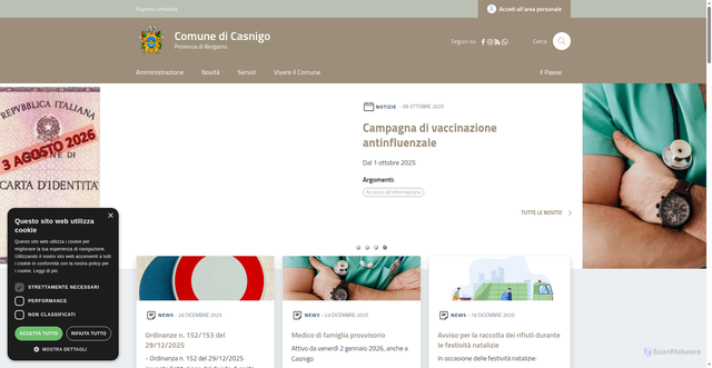 Security scan screenshot of https://www.comune.casnigo.bg.it/