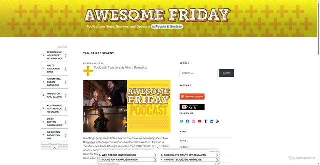 Security scan screenshot of https://awesomefriday.ca/tag/cailee-spaeny/
