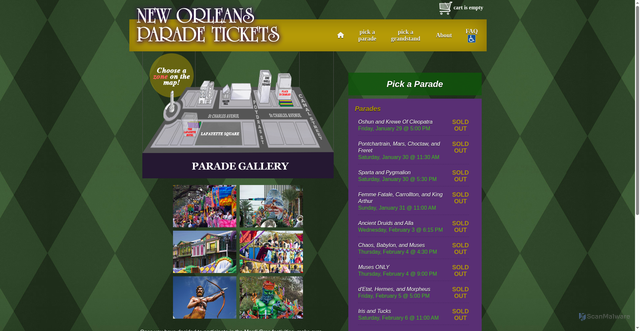 Security scan screenshot of https://www.neworleansparadetickets.com/pages/parades