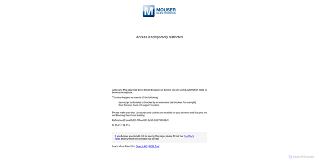 Security scan screenshot of https://www.mouser.ch