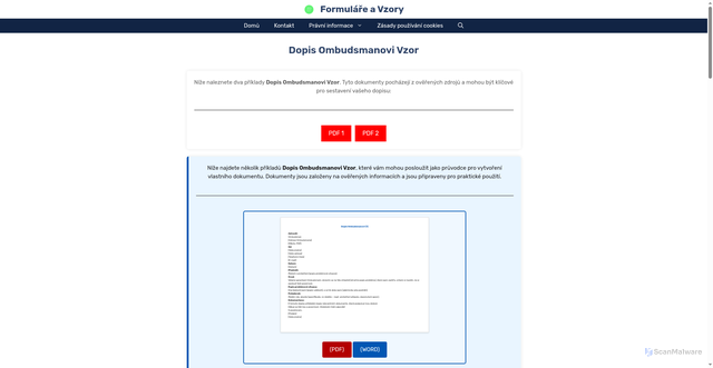 Security scan screenshot of https://formulare-vzory.com/dopis-ombudsmanovi-vzor/