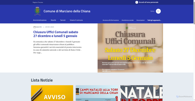 Security scan screenshot of https://www.comune.marcianodellachiana.ar.it/