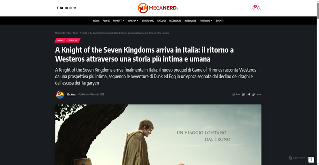 Security scan screenshot of https://www.meganerd.it/a-knight-of-the-seven-kingdoms-arriva-in-italia/