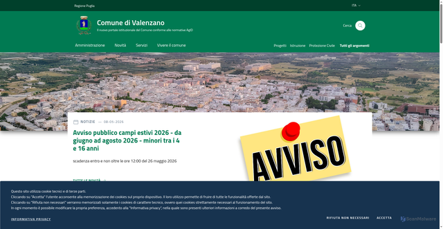 Security scan screenshot of https://www.comune.valenzano.ba.it