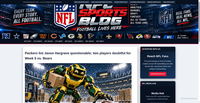 Security scan screenshot of https://nflsportsblog.com/packers-list-javon-hargrave-questionable-two-players-doubtful-for-week-5-vs-bears/