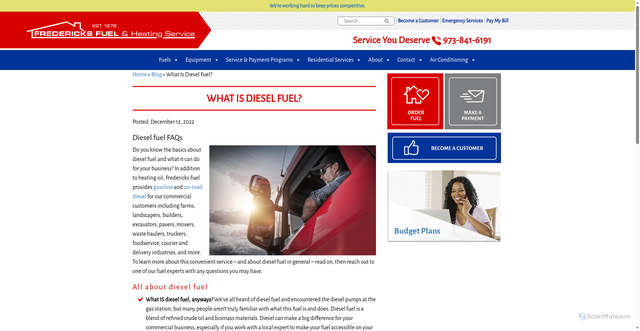 Security scan screenshot of https://www.fredericksfuel.com/blog/what-is-diesel-fuel/