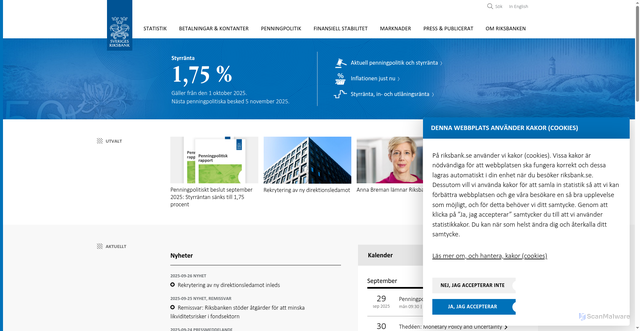 Security scan screenshot of https://www.riksbank.se/