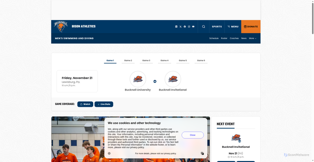 Security scan screenshot of https://bucknellbison.com/news/2025/11/20/mens-swimming-and-diving-swimming-and-diving-teams-to-host-six-teams-for-bucknell-invitational