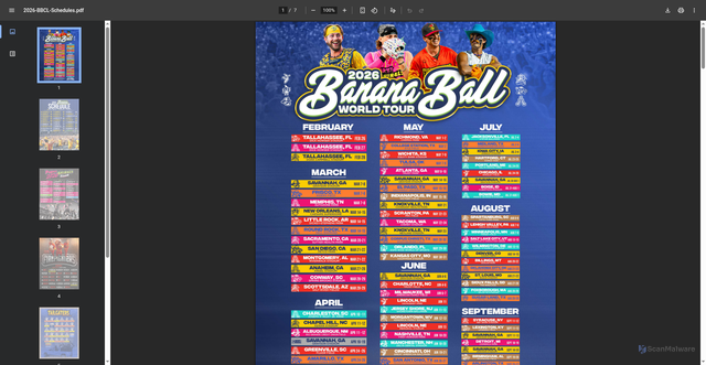 Security scan screenshot of https://bananaball.com/wp-content/uploads/2025/10/2026-BBCL-Schedules.pdf