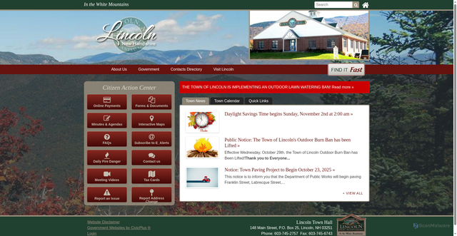 Security scan screenshot of https://www.lincolnnh.gov/