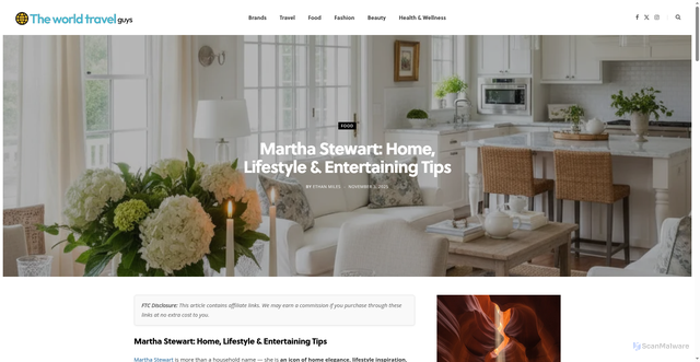 Security scan screenshot of https://theworldtravelguys.com/martha-stewart/