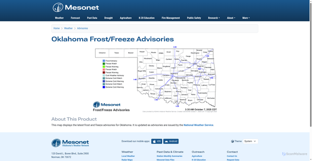 Security scan screenshot of https://www.mesonet.org/weather/advisories/oklahoma-frost-freeze-advisories