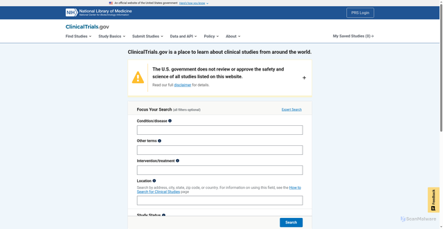 Security scan screenshot of https://clinicaltrials.gov/