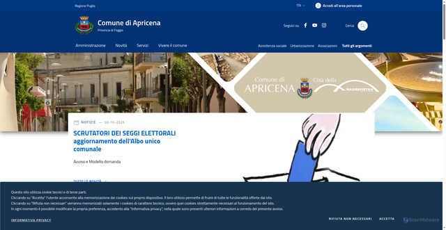Security scan screenshot of https://www.comune.apricena.fg.it/