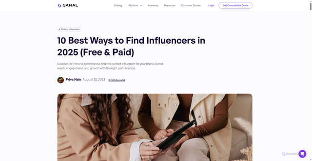 Security scan screenshot of https://www.getsaral.com/academy/ways-to-find-influencers