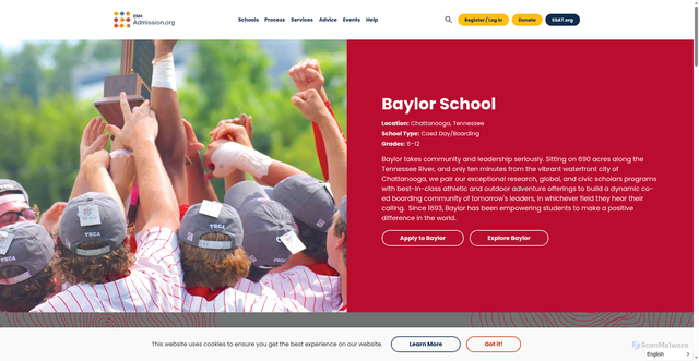 Security scan screenshot of https://www.admission.org/schools/baylor-school