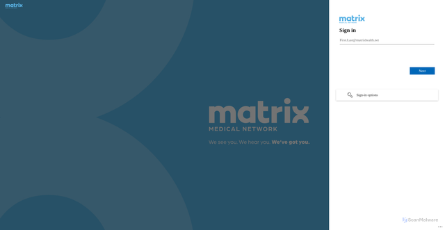 Security scan screenshot of https://matrixmednet-my.sharepoint.com