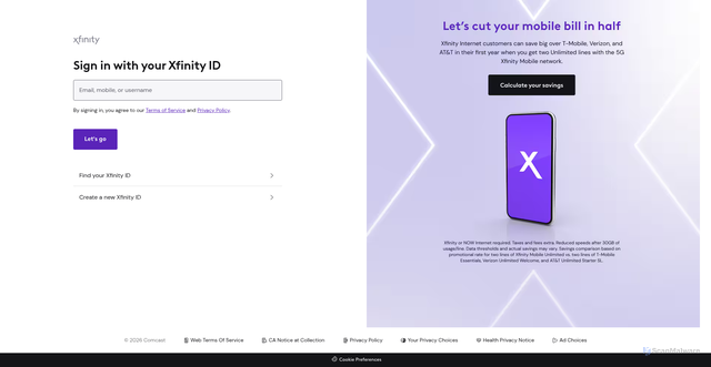 Security scan screenshot of https://xfinityconnect.email.comcast.net/