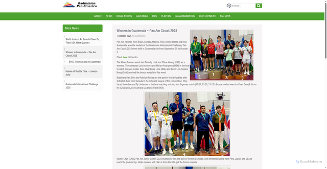 Security scan screenshot of https://www.badmintonpanam.org/winners-in-guatemala-pan-am-circuit-2025-2/