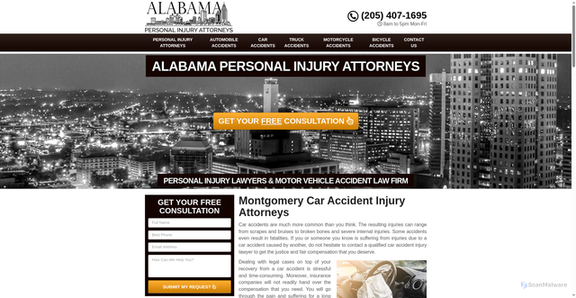 Security scan screenshot of https://www.alabamapersonalinjurylawyers.org/car-accident-injury-montgomery-al/