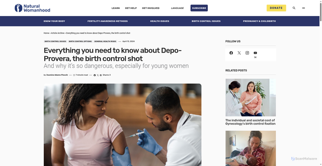 Security scan screenshot of https://naturalwomanhood.org/depo-provera-birth-control-shot/