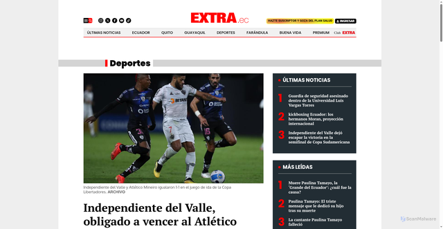 Security scan screenshot of https://www.extra.ec/noticia/deportes/independiente-valle-obligado-vencer-atletico-mineiro-67760.html