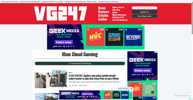 Security scan screenshot of https://www.vg247.com/topics/xbox-cloud-gaming