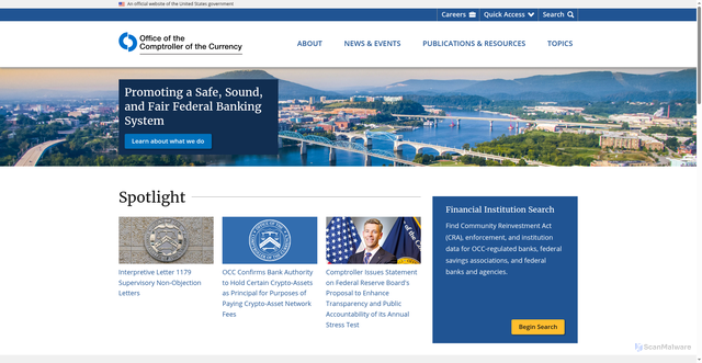 Security scan screenshot of https://comptrollerofthecurrency.gov/