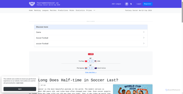 Security scan screenshot of https://www.tournamentsoccer.us/news/how-long-does-half-time-in-soccer-last