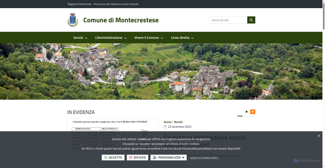 Security scan screenshot of https://www.comune.montecrestese.vb.it/it-it/home