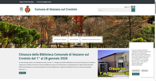 Security scan screenshot of https://www.comune.vezzano-sul-crostolo.re.it/