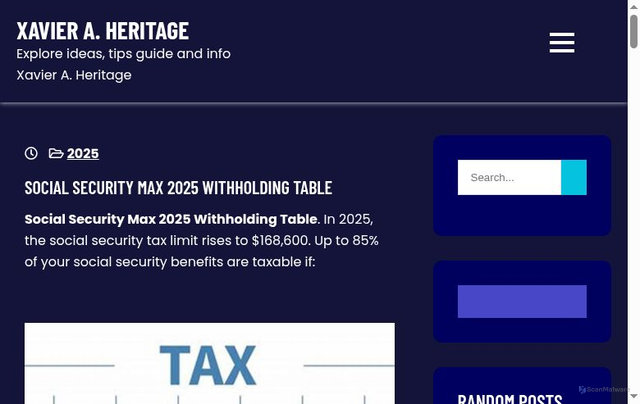 Security scan screenshot of https://xavieraheritage.pages.dev/hnzma-social-security-max-2025-withholding-table-vvfav/