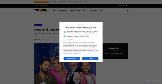 Security scan screenshot of https://tribunadelabahia.com.mx/ganador-la-casa-de-los-famosos/