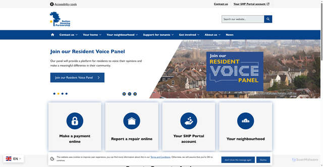 Security scan screenshot of https://www.suttonhousingpartnership.org.uk/