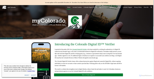 Security scan screenshot of https://mycolorado.gov/