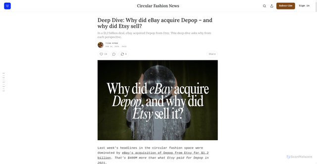 Security scan screenshot of https://circularfashionnews.substack.com/p/deep-dive-why-did-ebay-acquire-depop