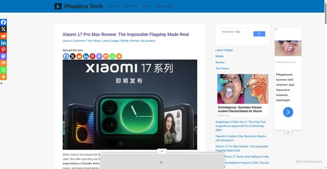 Security scan screenshot of https://www.phadera.com/xiaomi-17-pro-max-review-the-impossible-flagship-made-real/