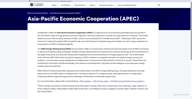Security scan screenshot of https://www.energy.gov/ia/asia-pacific-economic-cooperation-apec