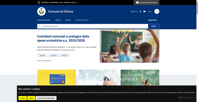 Security scan screenshot of https://www.comune.chions.pn.it/