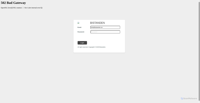 Security scan screenshot of https://webmailxcueu89-klausefncoi.appwrite.network/#info@bistanden.se
