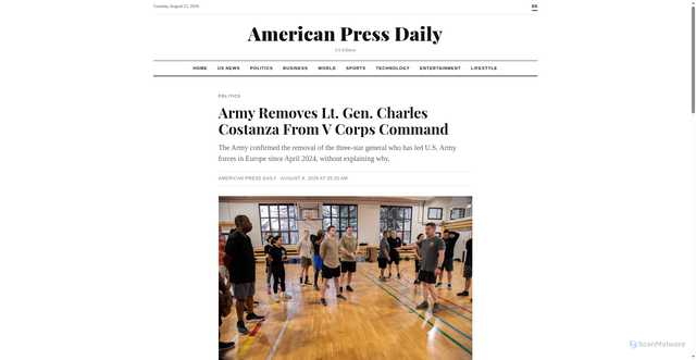 Security scan screenshot of https://americanpressdaily.com/en/article/army-removes-lt-gen-charles-costanza-from-command-of-v-corps-in-europe