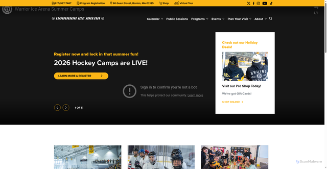 Security scan screenshot of https://www.warrioricearena.com/