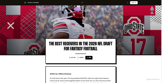 Security scan screenshot of https://www.fsroundup.com/article/the-best-receivers-in-the-2026-nfl-draft-for-fantasy-football