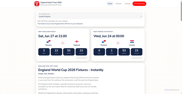 Security scan screenshot of https://englandmatchtimes.com/