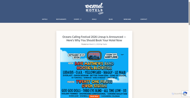 Security scan screenshot of https://ocmdhotels.com/oceans-calling-festival-2026-lineup-is-announced-heres-why-you-should-book-your-hotel-now/