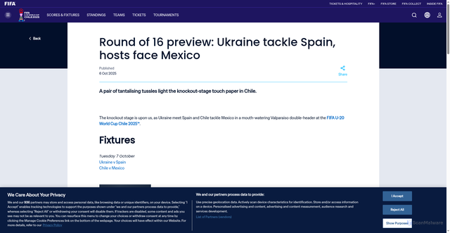 Security scan screenshot of https://www.fifa.com/en/tournaments/mens/u20worldcup/chile-2025/articles/matchday-10-preview