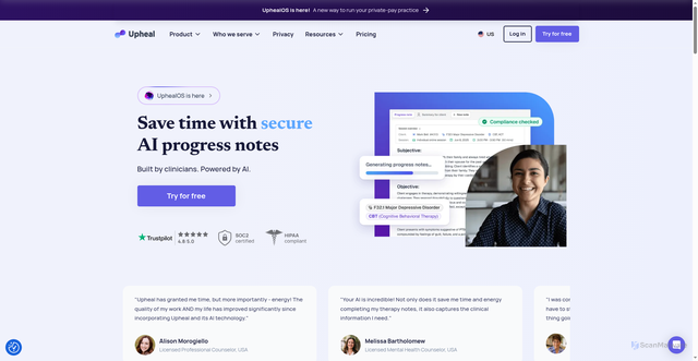 Security scan screenshot of https://upheal.io
