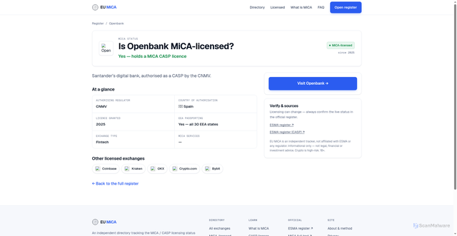 Security scan screenshot of https://eumica.com/exchange/openbank