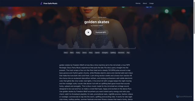 Security scan screenshot of https://freesafemusic.pages.dev/tracks/golden-skates/