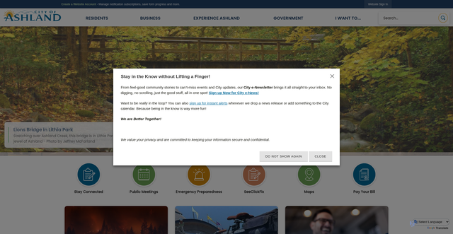 Security scan screenshot of https://ashlandoregon.gov/